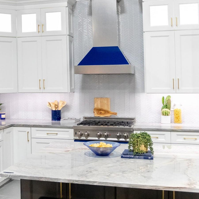 ZLINE 36" Snow Finish Wall Range Hood, Blue Gloss Shell, 8654BG - 36 - Farmhouse Kitchen and Bath