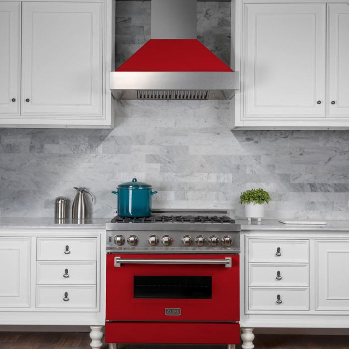 ZLINE 36" Snow Finish Wall Range Hood, Red Matte Shell, 8654RM - 36 - Farmhouse Kitchen and Bath