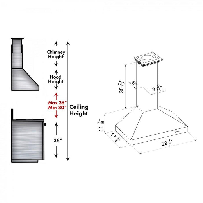 ZLINE 36" Wall Mount Range Hood in Snow Finished Stainless, 8KL3S - 36 - Farmhouse Kitchen and Bath
