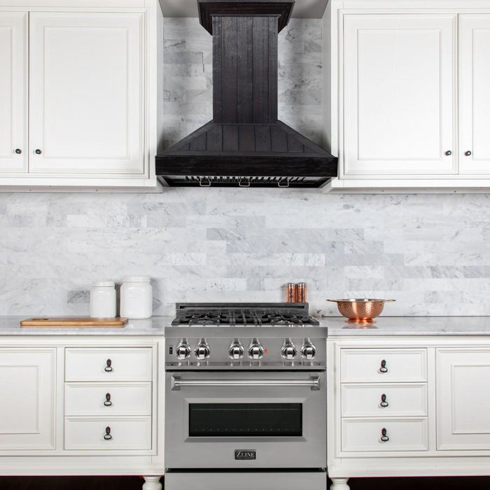 ZLINE 36" Wooden Wall Range Hood, Rustic Dark, KPDD - 36 - Farmhouse Kitchen and Bath