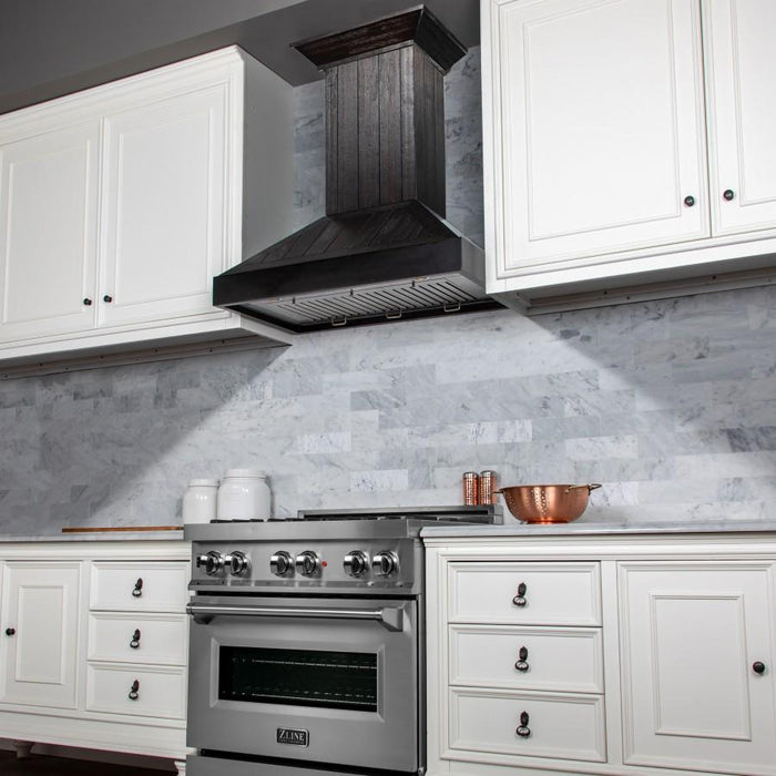 ZLINE 36" Wooden Wall Range Hood, Rustic Dark, KPDD - 36 - Farmhouse Kitchen and Bath