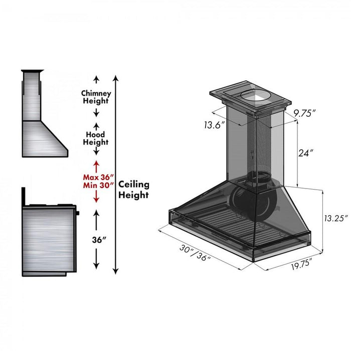 ZLINE 36" Wooden Wall Range Hood, Rustic Dark, KPDD - 36 - Farmhouse Kitchen and Bath