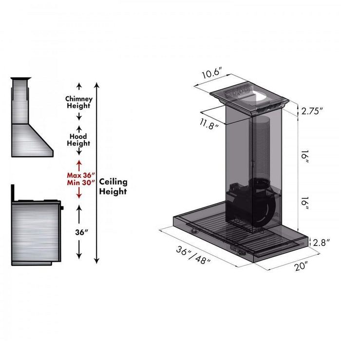 ZLINE 42" Wall Range Hood, Built - in CrownSound® Bluetooth Speakers, KECRN - BT - 42 - Farmhouse Kitchen and Bath