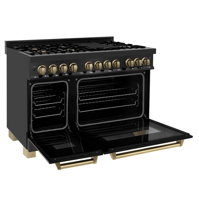 ZLINE 48" Autograph Dual Fuel Range, Black Stainless, Gold, RABZ - 48 - G - Farmhouse Kitchen and Bath