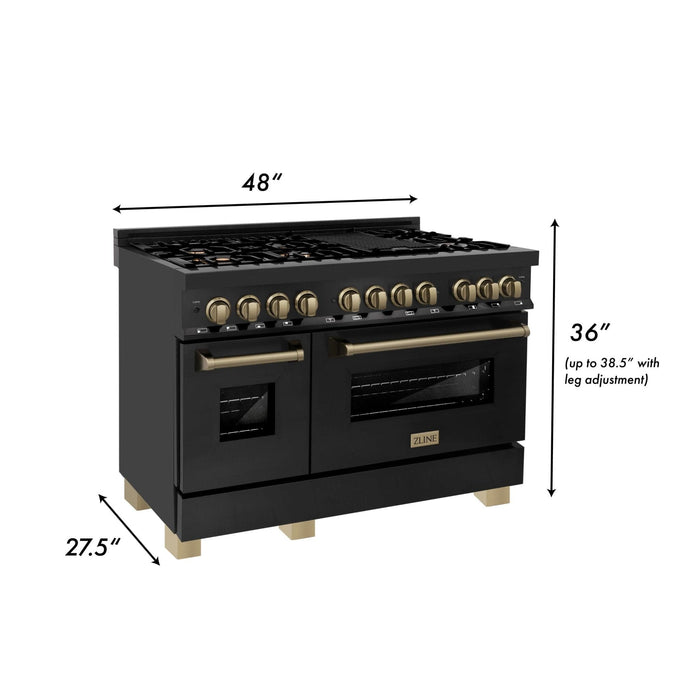 ZLINE 48" Autograph Dual Fuel Range, Black Stainless, Gold, RABZ - 48 - G - Farmhouse Kitchen and Bath