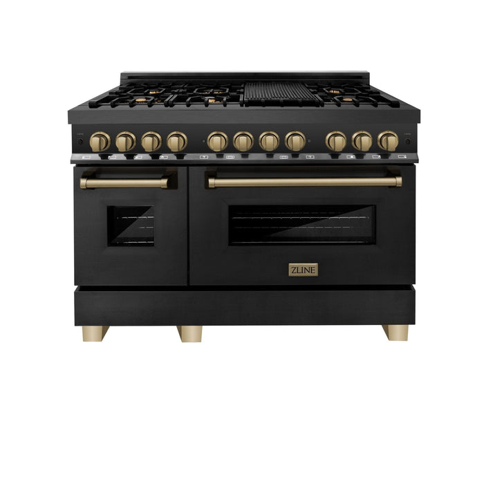 ZLINE 48" Autograph Dual Fuel Range, Black Stainless, Gold, RABZ - 48 - G - Farmhouse Kitchen and Bath