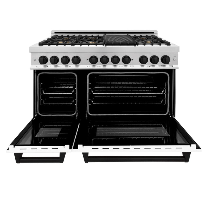 ZLINE 48" Autograph Edition, Dual Fuel Range, White Door, RAZ - WM - 48 - MB - Farmhouse Kitchen and Bath