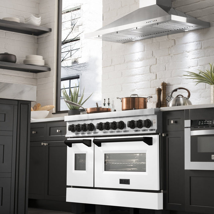 ZLINE 48" Autograph Edition, Dual Fuel Range, White Door, RAZ - WM - 48 - MB - Farmhouse Kitchen and Bath