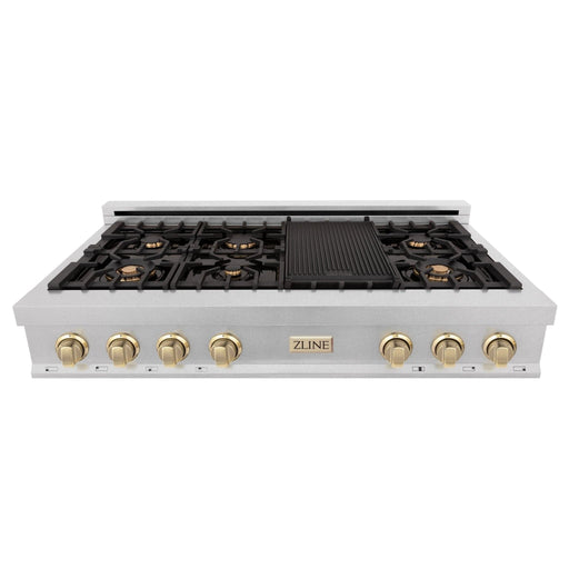 ZLINE 48" Autograph Edition, Rangetop, DuraSnow, Gold Accent, RTSZ - 48 - G - Farmhouse Kitchen and Bath