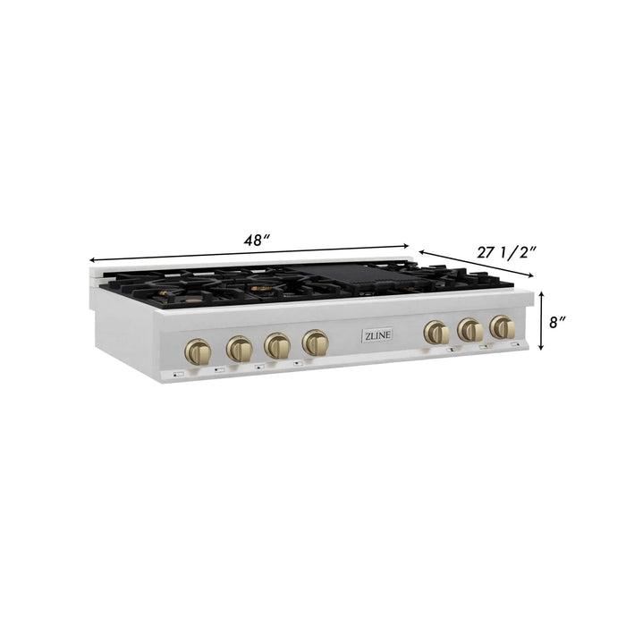 ZLINE 48" Autograph Edition, Rangetop, DuraSnow, RTSZ - 48 - CB - Farmhouse Kitchen and Bath