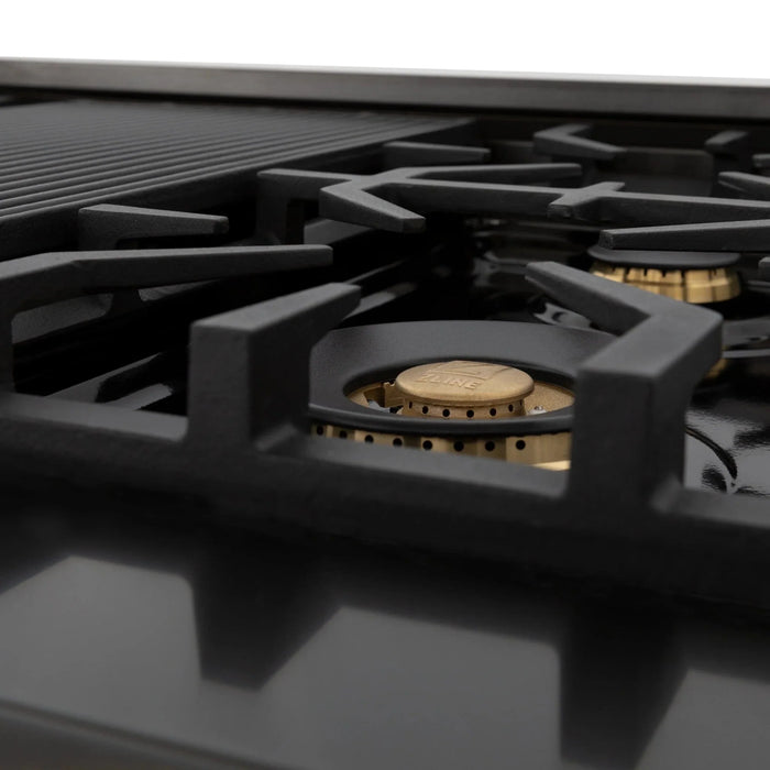 ZLINE 48" Autograph Rangetop, Black Stainless, Champagne Bronze Accents, RTBZ - 48 - CB - Farmhouse Kitchen and Bath