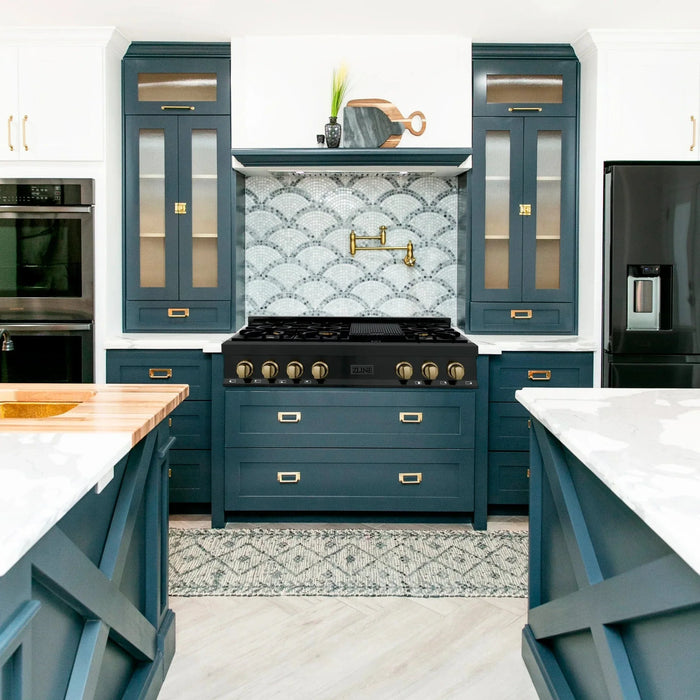 ZLINE 48" Autograph Rangetop, Black Stainless, Champagne Bronze Accents, RTBZ - 48 - CB - Farmhouse Kitchen and Bath