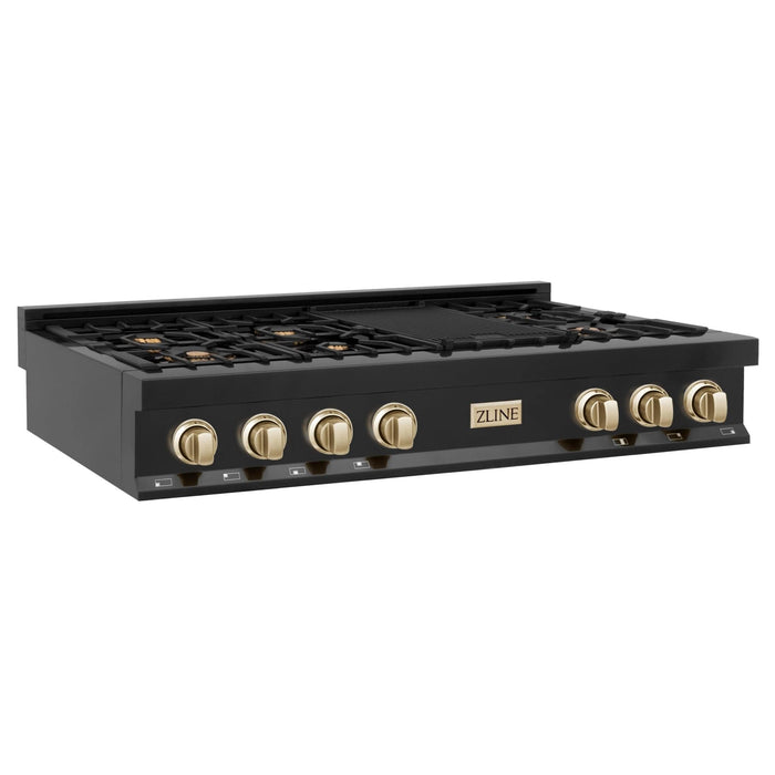 ZLINE 48" Autograph Rangetop, Black Stainless, Gold Accents, RTBZ - 48 - G - Farmhouse Kitchen and Bath