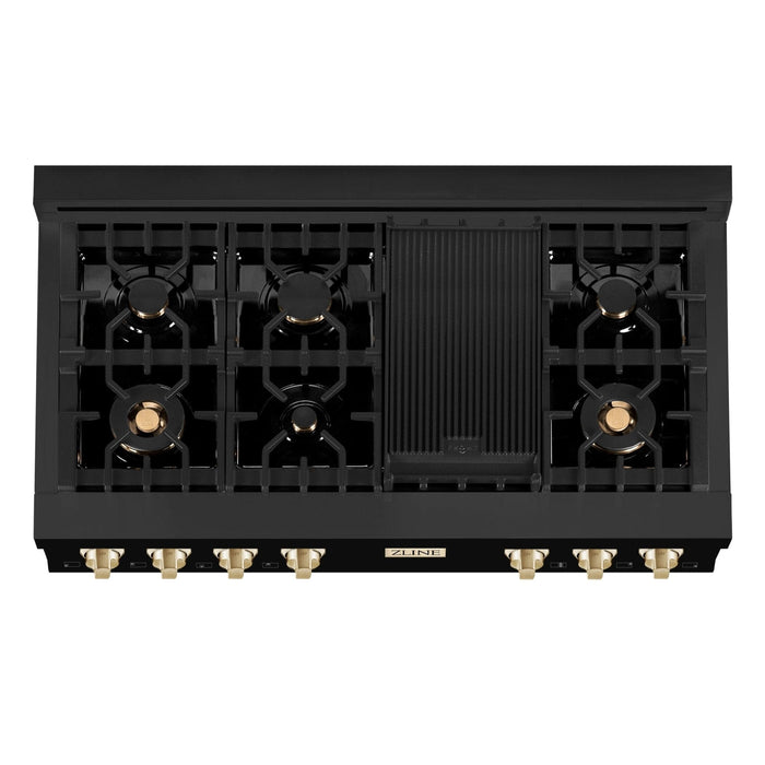ZLINE 48" Autograph Rangetop, Black Stainless, Gold Accents, RTBZ - 48 - G - Farmhouse Kitchen and Bath