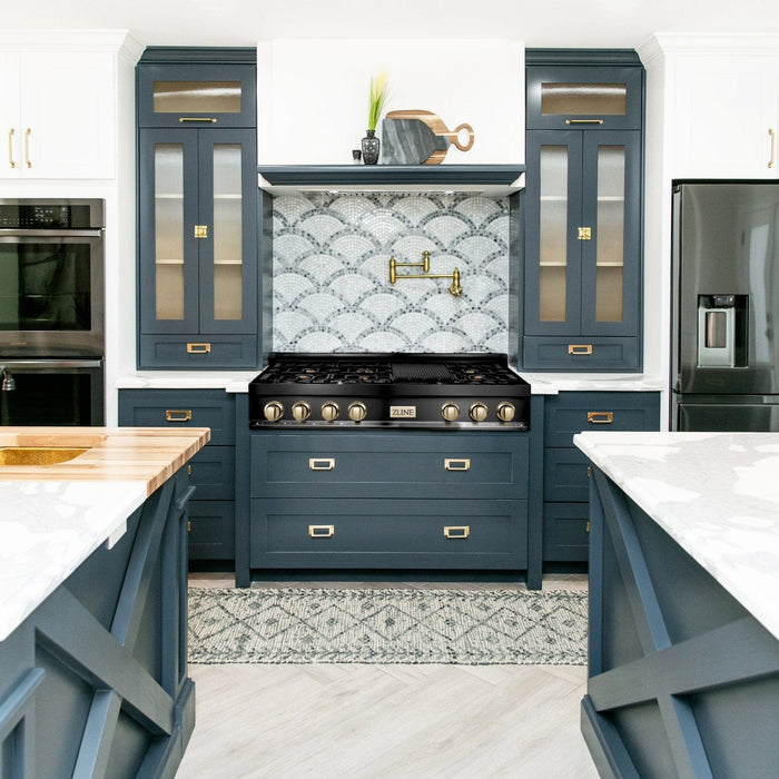 ZLINE 48" Autograph Rangetop, Black Stainless, Gold Accents, RTBZ - 48 - G - Farmhouse Kitchen and Bath
