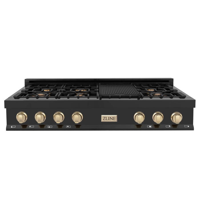 ZLINE 48" Autograph Rangetop, Black Stainless, Gold Accents, RTBZ - 48 - G - Farmhouse Kitchen and Bath