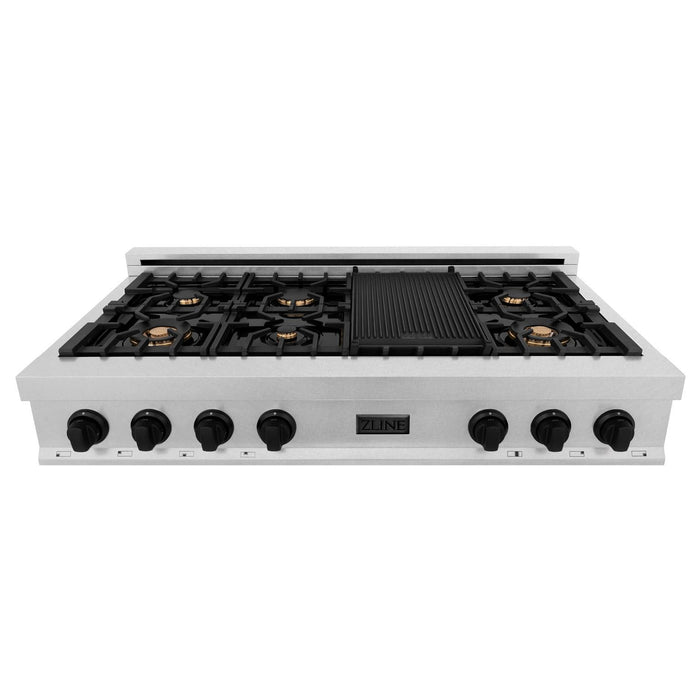 ZLINE 48" Autograph Rangetop, DuraSnow, Gold Accents RTSZ - 48 - MB - Farmhouse Kitchen and Bath