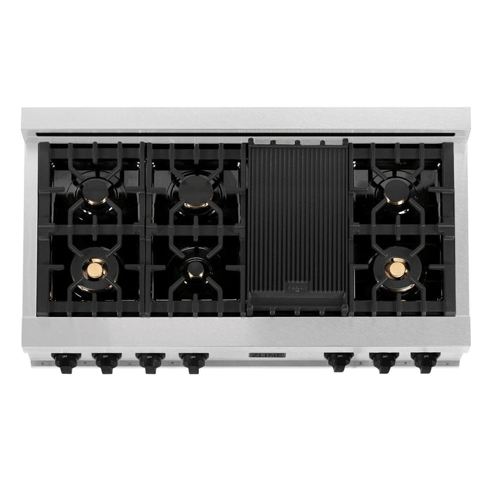 ZLINE 48" Autograph Rangetop, DuraSnow, Gold Accents RTSZ - 48 - MB - Farmhouse Kitchen and Bath