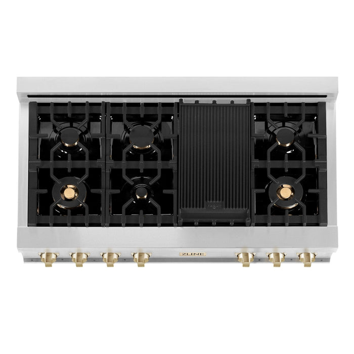 ZLINE 48" Autograph Rangetop, Stainless, Gold Accents, RTZ - 48 - G - Farmhouse Kitchen and Bath