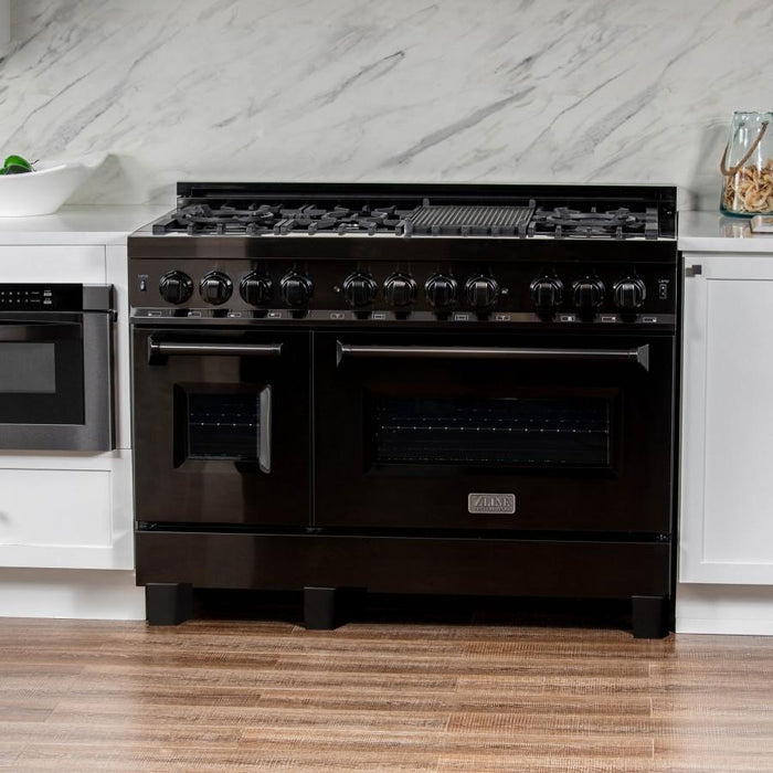 ZLINE 48" Black Stainless, Gas Burner, Electric Oven Range, RAB - 48 - Farmhouse Kitchen and Bath