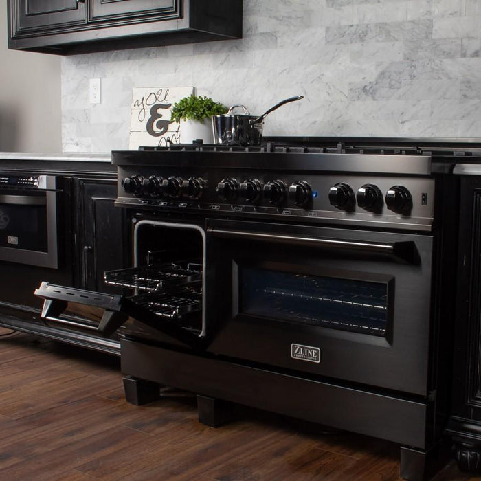 ZLINE 48" Black Stainless, Gas Burner, Electric Oven Range, RAB - 48 - Farmhouse Kitchen and Bath