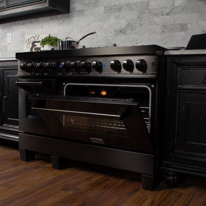 ZLINE 48" Black Stainless, Gas Burner, Electric Oven Range, RAB - 48 - Farmhouse Kitchen and Bath