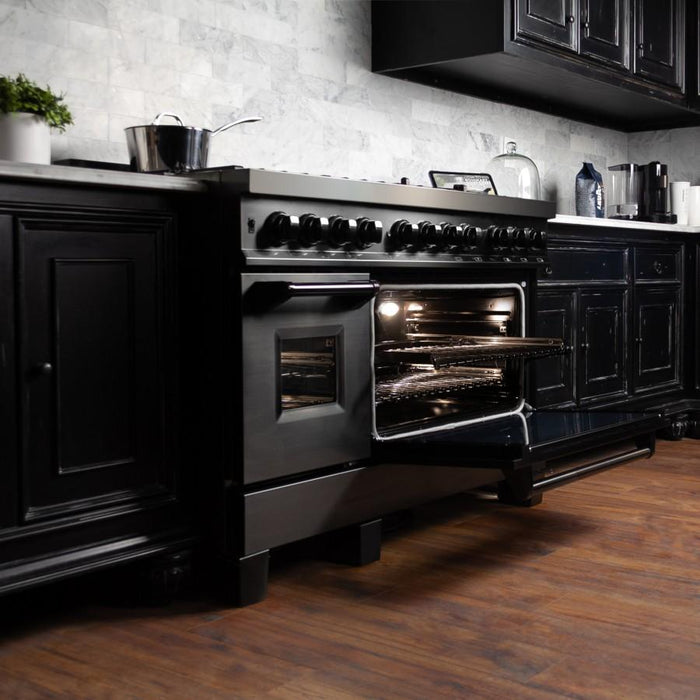 ZLINE 48" Black Stainless, Gas Burner, Electric Oven Range, RAB - 48 - Farmhouse Kitchen and Bath