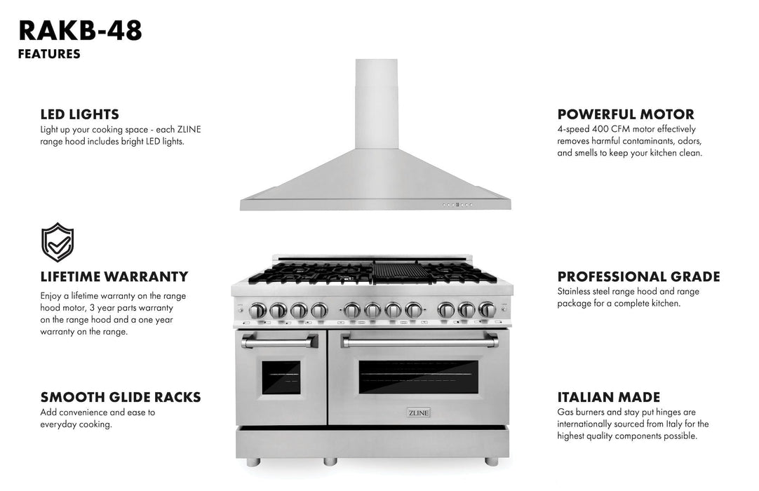 ZLINE 48" Bundle, Range RA48 & Wall Range Hood KB - 48, 2KP - RARH48 - Farmhouse Kitchen and Bath
