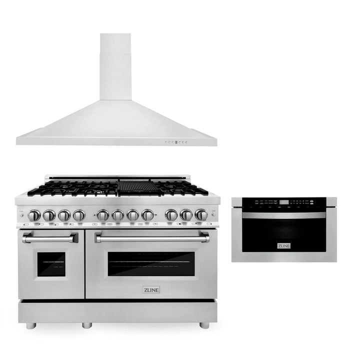ZLINE 48" Bundled Stainless Dual Range, Range Hood, Microwave, 3KP - RARH48 - MW - Farmhouse Kitchen and Bath