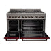 ZLINE 48" Dual Fuel Range in Snow Stainless, Red Gloss Door, RAS - RG - 48 - Farmhouse Kitchen and Bath