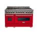 ZLINE 48" Dual Fuel Range Snow Stainless, Red Matte Door, RAS - RM - 48 - Farmhouse Kitchen and Bath