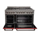 ZLINE 48" Dual Fuel Range Snow Stainless, Red Matte Door, RAS - RM - 48 - Farmhouse Kitchen and Bath