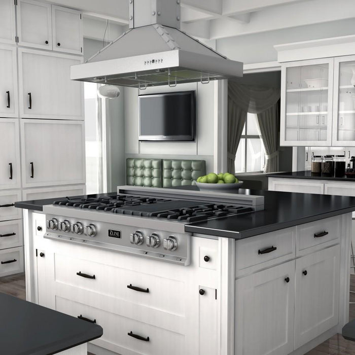 ZLINE 48 in. Porcelain Rangetop in Snow Stainless, 7 Gas Burners, RTS - 48 - Farmhouse Kitchen and Bath