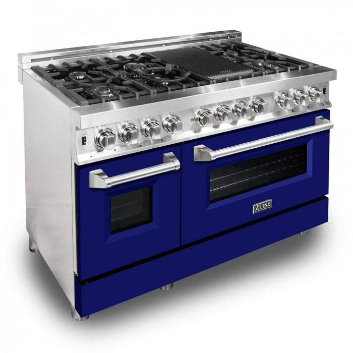 ZLINE 48" Professional Dual Fuel Range with Blue Matte Door, RA - BM - 48 - Farmhouse Kitchen and Bath