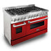 ZLINE 48" Professional Dual Fuel Range with Red Gloss Door, RA - RG - 48 - Farmhouse Kitchen and Bath