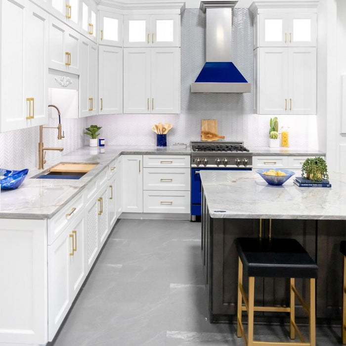 ZLINE 48" Snow Finish Wall Range Hood, Blue Gloss Shell, 8654BG - 48 - Farmhouse Kitchen and Bath