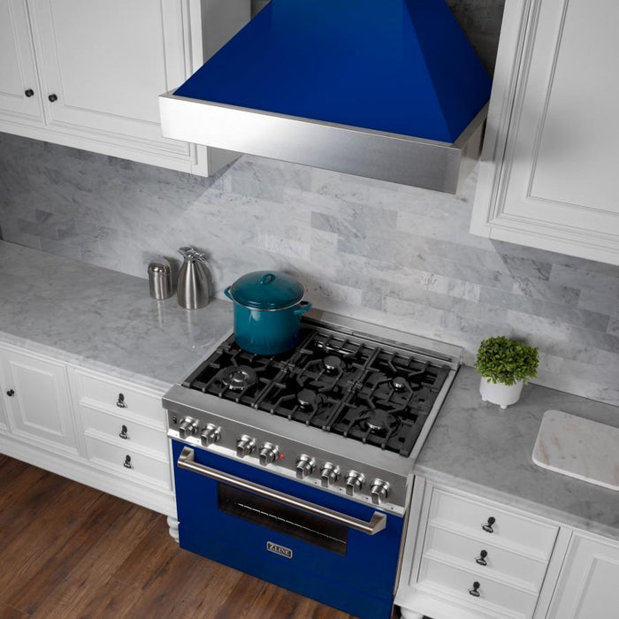 ZLINE 48" Snow Finish Wall Range Hood, Blue Gloss Shell, 8654BG - 48 - Farmhouse Kitchen and Bath
