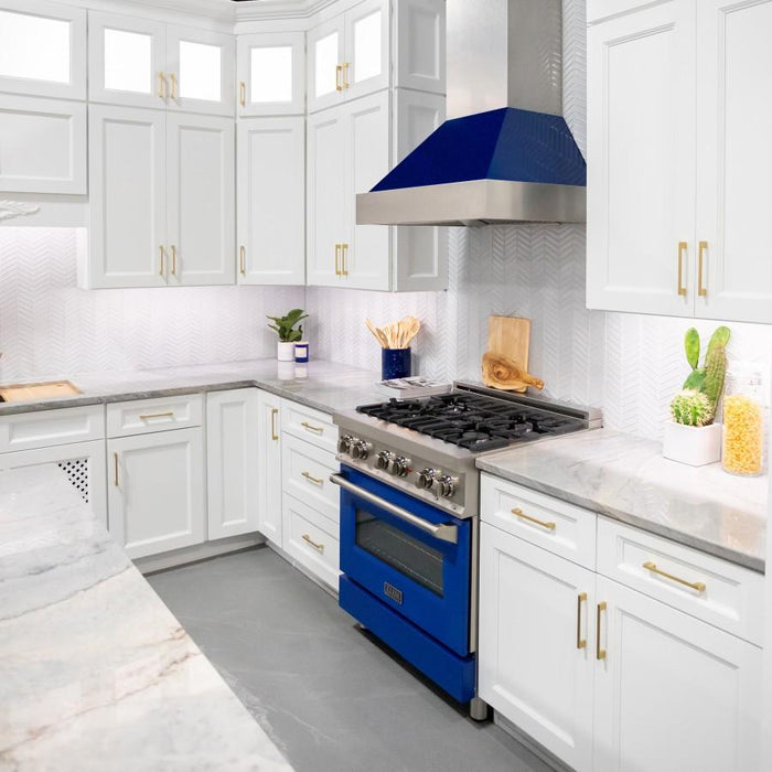 ZLINE 48" Snow Finish Wall Range Hood, Blue Gloss Shell, 8654BG - 48 - Farmhouse Kitchen and Bath