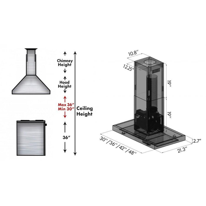 ZLINE 48" Stainless Steel Island Range Hood, KE2i - 48 - Farmhouse Kitchen and Bath