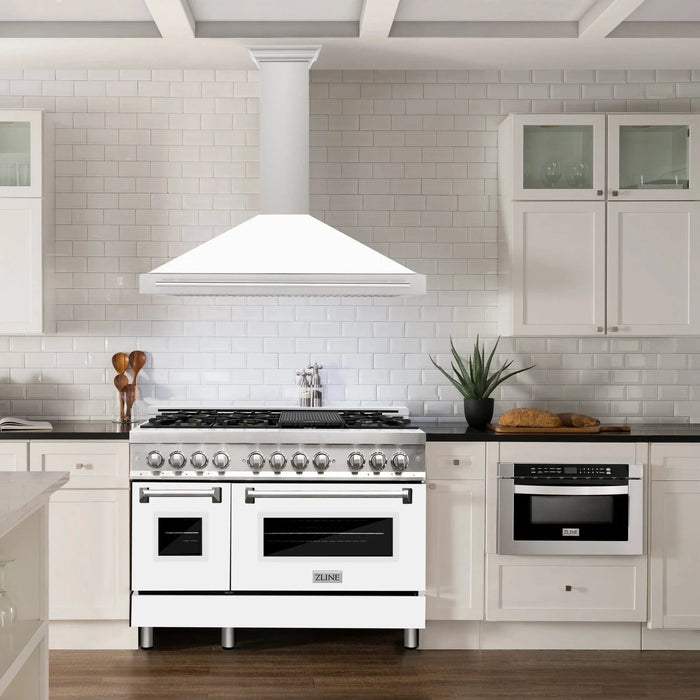 ZLINE 48" White Matte Range Hood, Stainless Steel Handle KB4SNX - WM - 48 - Farmhouse Kitchen and Bath
