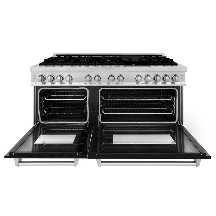 ZLINE 60" 7.4 cu. ft. Dual Fuel Range, Gas Stove and Electric Oven in Stainless Steel and Black Matte Door, RA - BLM - 60 - Farmhouse Kitchen and Bath