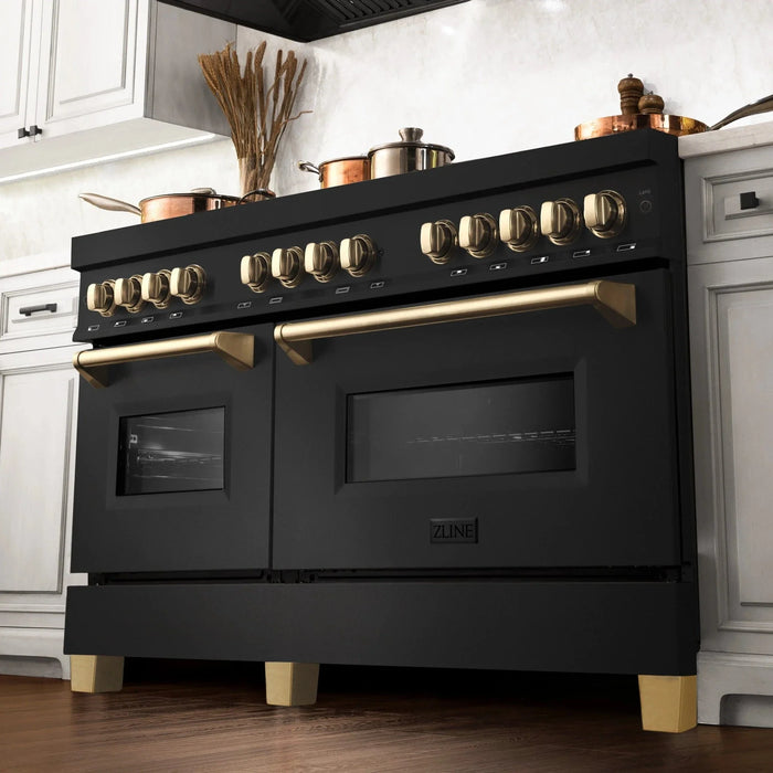 ZLINE 60" Autograph Dual Fuel Range, Black Stainless, RABZ - 60 - G - Farmhouse Kitchen and Bath