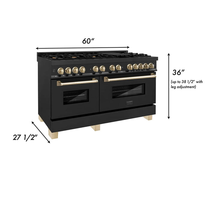 ZLINE 60" Autograph Dual Fuel Range, Black Stainless, RABZ - 60 - G - Farmhouse Kitchen and Bath