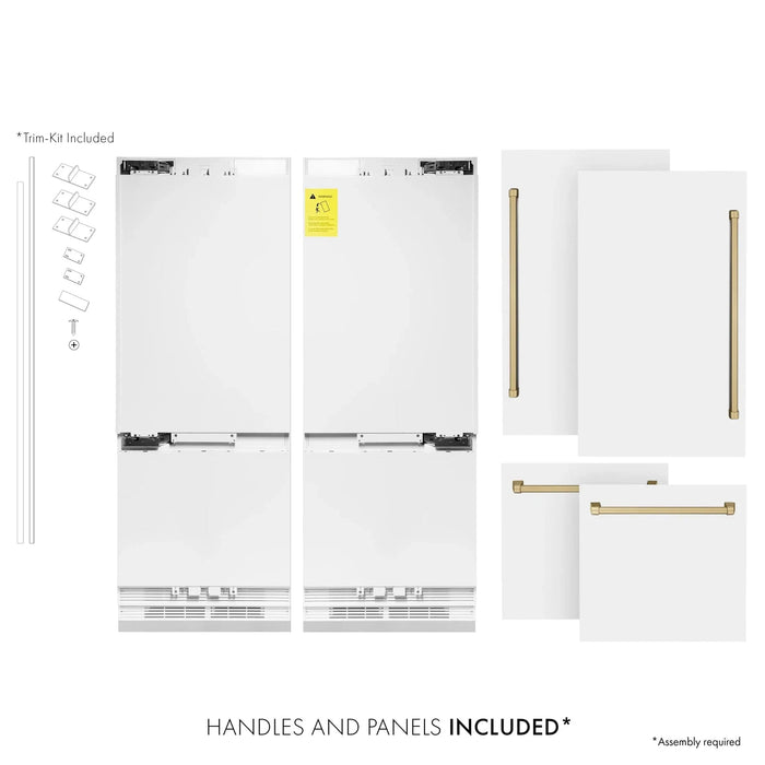 ZLINE 60" Autograph Edition French Door Refrigerator, Internal Water, Ice Dispenser, White Matte, Champagne Bronze Accents RBIVZ - WM - 60 - CB - Farmhouse Kitchen and Bath