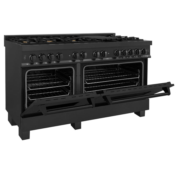 ZLINE 60" Dual Fuel Range, Black Stainless, Brass Burners, RAB - 60 - Farmhouse Kitchen and Bath