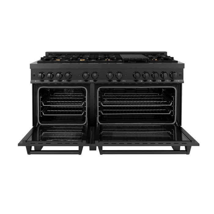 ZLINE 60" Dual Fuel Range, Black Stainless, Brass Burners, RAB - 60 - Farmhouse Kitchen and Bath