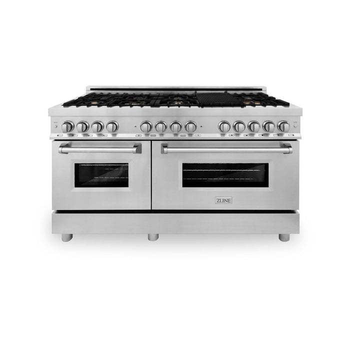 ZLINE 60" Dual Fuel Range In Stainless Steel, Brass Burners, RA - BR - 60 - Farmhouse Kitchen and Bath