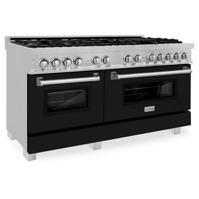 ZLINE 60" Dual Fuel Range Snow Stainless, Black Matte Door, RAS - BLM - 60 - Farmhouse Kitchen and Bath