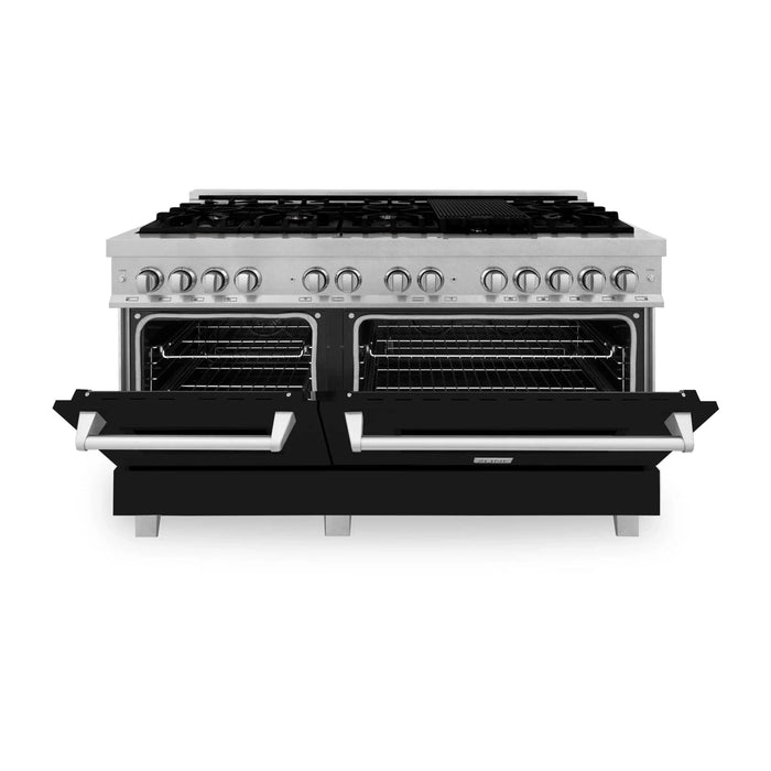 ZLINE 60" Dual Fuel Range Snow Stainless, Black Matte Door, RAS - BLM - 60 - Farmhouse Kitchen and Bath