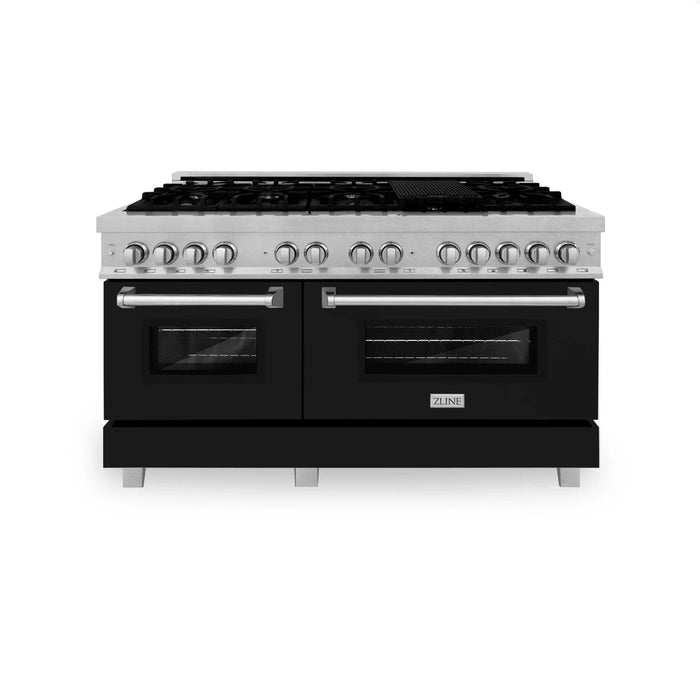 ZLINE 60" Dual Fuel Range Snow Stainless, Black Matte Door, RAS - BLM - 60 - Farmhouse Kitchen and Bath